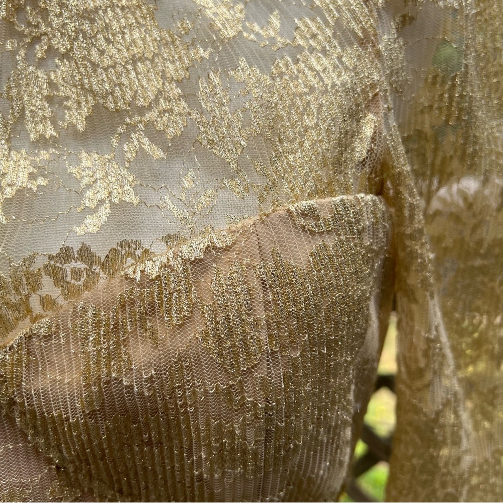 Saylor Dress Adria Gold Ruffled Lace Long Sleeve Mini  Medium Cocktail Formal EC - Picture 8 of 9